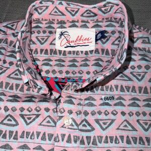 Chubbies Mens Large Pink Grey Tribal Geometric Short Sleeve Popover Shirt